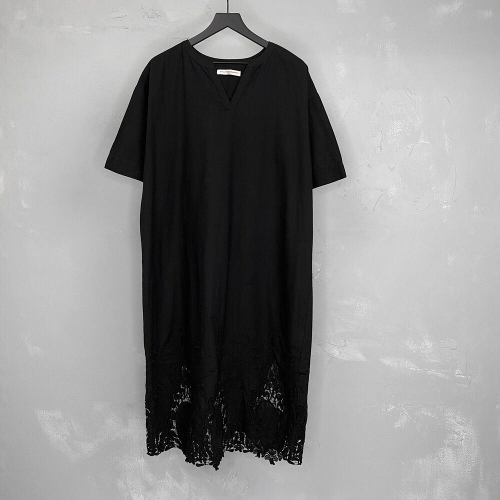 Gallarda Galante Especial Japan Black Woven Cotton Dress w/ Lace Bottom One Size